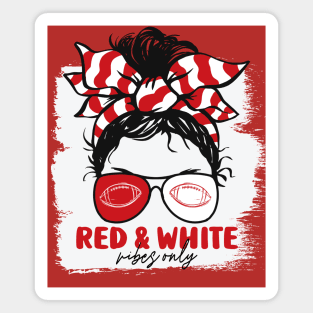 Red and White Vibes Only Football Mom Messy Hair Gameday Magnet
